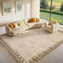 GarveeHome Cross Bordered Washable Rug 5x7 for Living Room Farmhouse Modern Geometric Low Pile Bedroom Carpet Non Slip Light Brown Stain Resistant Area Rugs for Home Office Guest Room, Beige