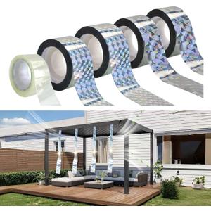 Sankoly 4 Roll 164 ft Dual-Sided Reflective Bird Scare Tape Keep Birds Away with 1 Roll 82 ft Transparent Tape, Bird Repellent Tapes for Garden Patio Orchard, 2 Patterns