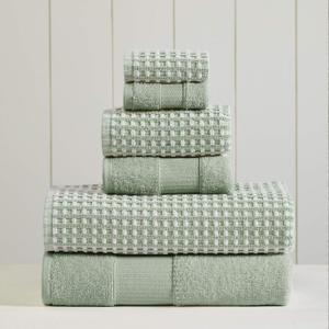 Modern Threads 6-Piece 100% Combed Cotton Yarn Dyed Cobblestone Jacquard Towel Set Mineral Green (Standard)