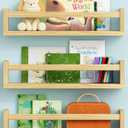 Floating Nursery Book Shelves for Wall, Natural Wood Wall Bookshelf for Kids Room Bedroom, Small Wooden Hanging Baby Book Shelf and Toy Organizer for Nursery Girl Boy Toddler Child - Set of 3 (16.5 Inch Long)