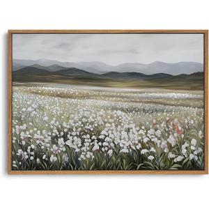 OIQArtOIQ Vintage Wildflowers Landscape Wall Art Framed Floral Natural Scenery Oil Painting Canvas Prints Country Farmhouse Rustic Fall Decor Pictures Kitchen Bedroom Living Room Bathroom (16x24 in)