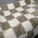 Checkered Rug for Bedroom, 3x5 Beige and White Area Rugs, Classic Checkered Carpets Shaggy Area Rug, Bedside Rugs for Living Room Bedroom Kids Room Home Decor