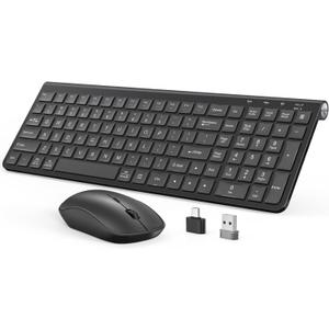 JOYACCESS Wireless Keyboard Mouse Combo, Ergonomic Wireless Keyboard with Adjustable Stand, Type-C Connector,and Waterproof Film Compatible with Win 7/8/10, MacBook Pro/Air, Laptop - Black