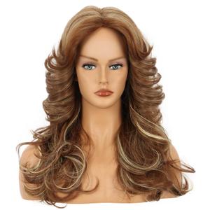 yuehong Women Long Dark Brown Blonde Curly Wig 70s80s Disco Costume hair Vintage Feathered Singer Cosplay Costume Wig