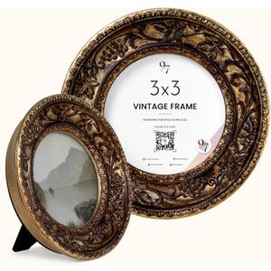 97 Decor Vintage Round Picture Frames 3 X 3 - Bronze Circle 3x3 Frame, Small Circular 3x3 Picture Frame, Mini Antique Round Frames With Glass Front For Tabletop And Wall Hanging, Vintage Wall Decor