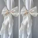 2 Pack French Silky Bow Curtain Tiebacks, Elegant Lace Ribbon for Curtains Decorative Rope Accessories Home Dcor (White,2)