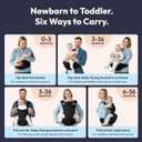 BabbleRoo 6-in-1 Baby Carrier with Hip Seat, Ergonomic Newborn to Toddler Carrier 750 lbs, Front Back Hip Carry, Lumbar Support, Sun Hood, Safety-Certified, Black