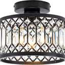 Crystal Ceiling Light Fixture, Modern Semi Flush Mount Ceiling Light, Crystal Chandelier for Kitchen Bedroom Bathroom Entryway Black (Bulb not Included)