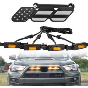 Led Grill Grille Lights for 2021 2022 2023 2024 Toyota 4Runner Sr5 Limited Trd-pro sport off-road Front Grill Lights Raptor lights for toyota 4Runner grill Emblems (Yellow)