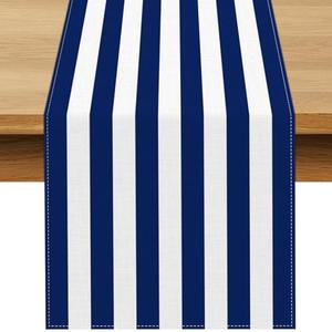 Buxiuer Navy Blue and White Striped Table Runner Nautical Theme Birthday Party Decoration Wedding Dining Room Home Kitchen Table Decor (13" x 72")