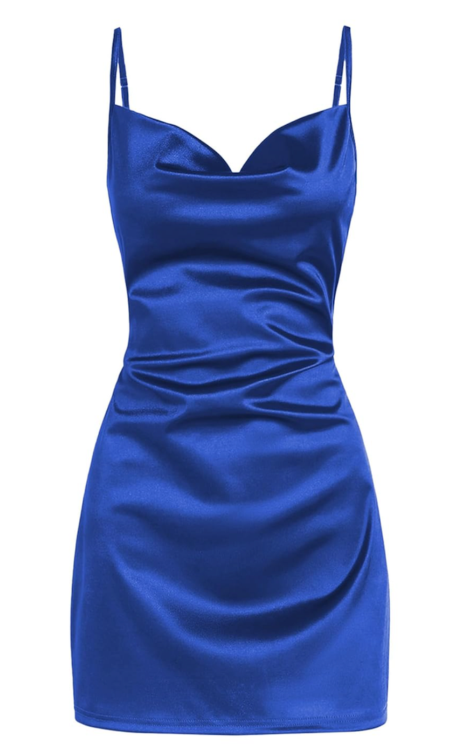 ZAFUL Women's Satin Sleeveless Spaghetti Strap Mini Dress Sexy Slip Cowl Neck Silky Cocktail Party Dresses, Size XS