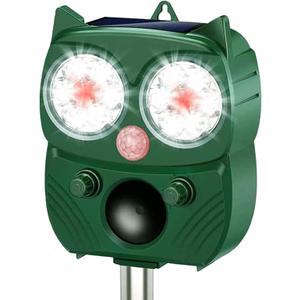 Solar Animal Repeller, Ultrasonic Repellent, Motion Detection, LED Flashing Light, Dog, Cat Repellent, Squirrel, Raccoon, Skunk, Rabbit, Rodent, Fox, Deer, etc. (Green)