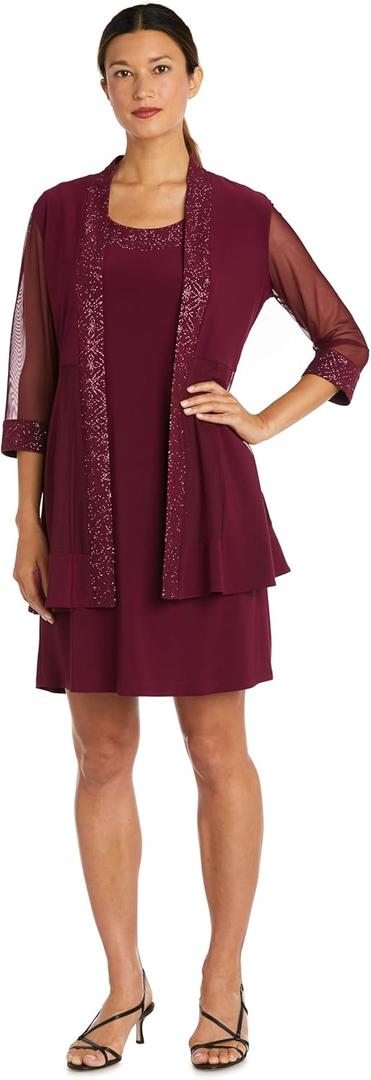 R&M Richards Women's Radiant Sheer Ensemble 22 Plus  Merlot