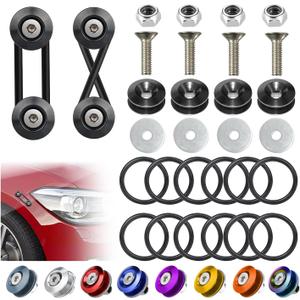 Universal Bumper Clips, Front Rear Bumper Quick Release Kit, Bumper Holders for Cars (4 Black Bumper Quick Release Tabs and 12 Customized O-Rings) (2set)