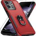Janmitta for Motorola Moto G 2025 Case/Moto G 2026 Case with Screen Protector, Heavy Duty Shockproof Full Body Protective Cover Built in Rotatable Metal Holder for Moto-G-Play-2026,Red
