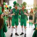 8 Pcs St Patrick's Day Costume Set with Hat Beard Suspender Necklace Glasses Bow Tie Socks Shoe Buckles for Men Adult Party Suit Outfit (Green)