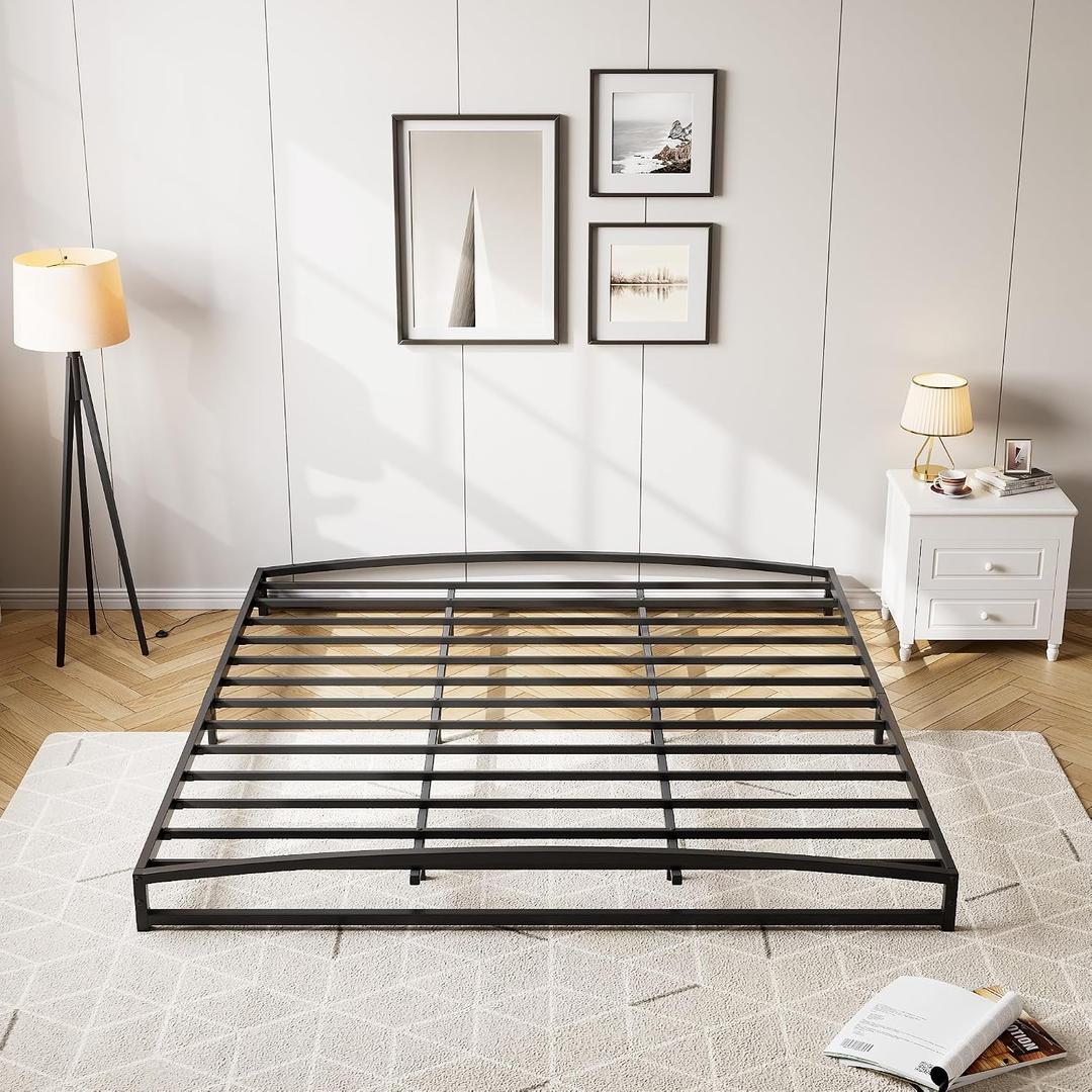 IDEALHOUSE Low Profile King Bed Frame, 6 Inch Heavy Duty Metal King Size Platform Bed Frame, Mattress Foundation with Steel Slat Support, No Box Spring Needed, Easy Assembly, Black | Arch Design, Heavy Duty Bed Frame, Strong Bearing Capacity, No Box Spring Needed,