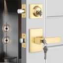 goldenwarm Gold Door Handle with Deadbolt, Square Contemporary Brushed Gold Exterior Door Lock Set with Deadbolt, Heavy Duty Zinc-alloyed Front Entry Door Locksets with Deadbolt(1 Pack) (Rectangular)