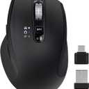Wireless Bluetooth Mouse with USB-A, USB-C Receiver, Rechargeable, 3-Device, Full-Size, Silent Click, Ergonomic Mice for MacBook/Laptop/Computer/Tablet/PC/iPad-Black