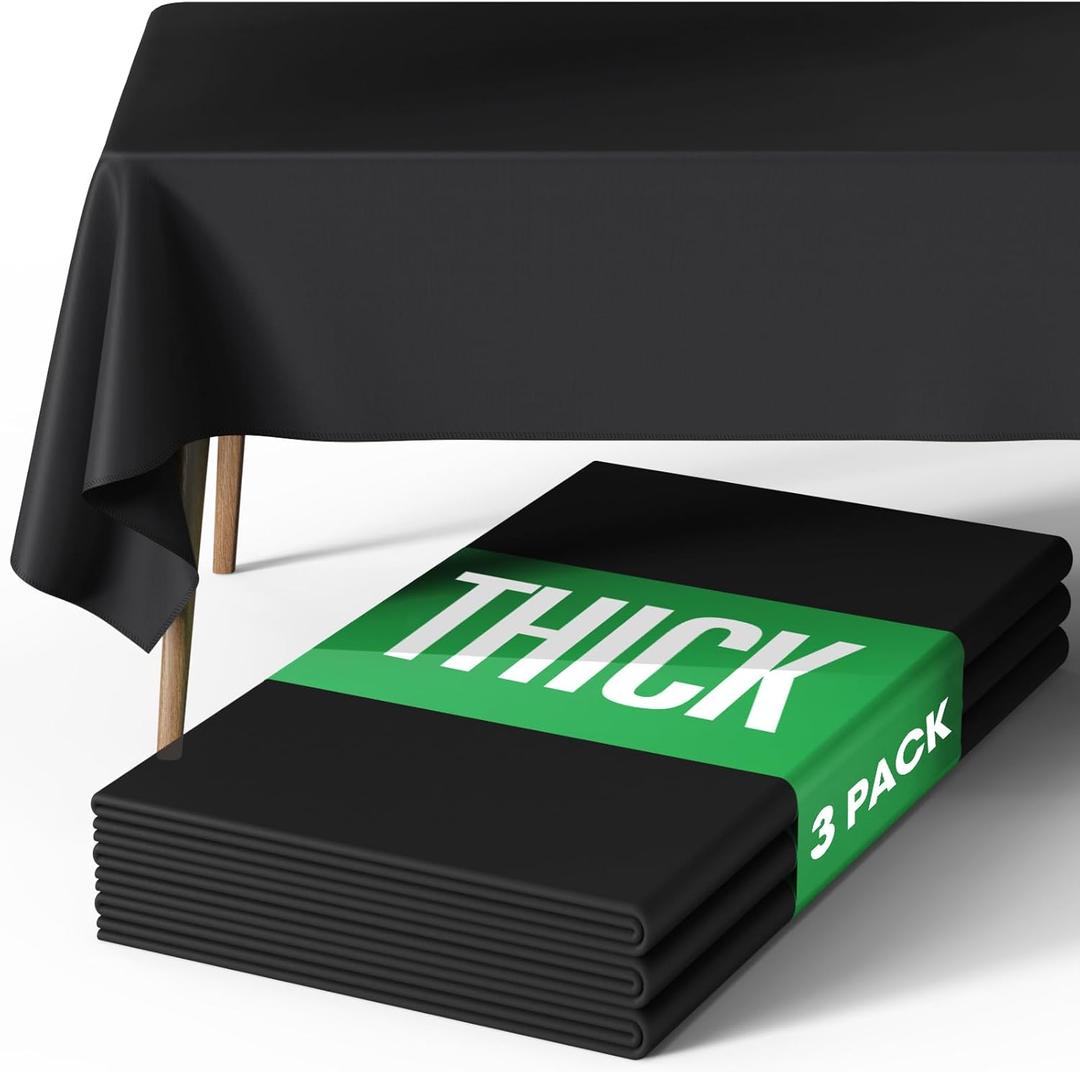Pureegg Rectangle Table Cloth 60" x 84"  Durable Polyester Tablecloth Offers Reusable & Washable Protection, Ideal for Outdoor Party, Picnic, Wedding, Banquet and Birthday, 3 Pack, Black