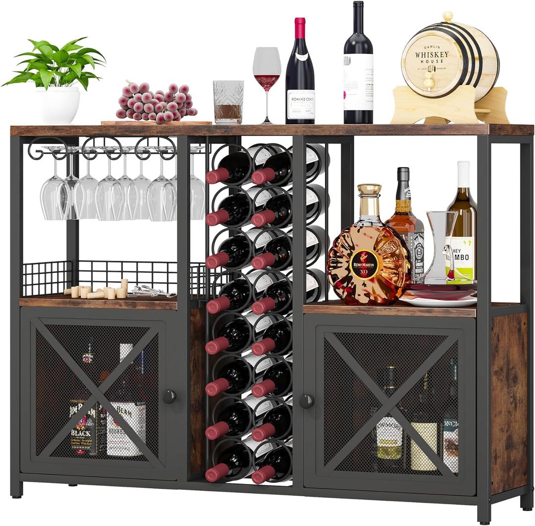 Homeiju Mini Bars for Home, Wooden Coffee Bar Cabinet, Modern Liquor Cabinet for Liquor and Glasses, Farmhouse Buffet Wine Bar Cabinet with Storage Sideboard for Home Kitchen Dining Room