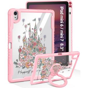 For iPad mini 7 A17 Pro 2024/Mini 6 2021 Case 8.3 Inch - Women Cute Girls with Stand & Pencil Holder Cover Girly Design Pretty Kawaii Protective Hard Funda for iPad mini 7th/6th Gen (Castle)