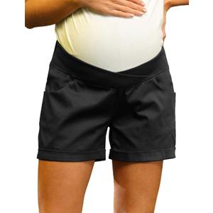 Women's Maternity Relaxed Fit Solid Casual Shorts with Folded Hem Black XX-Large