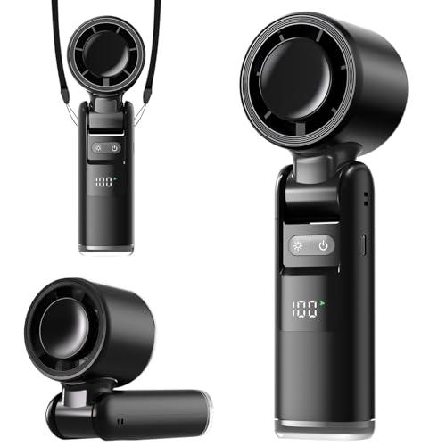 Lerat Portable Handheld Turbo Fan, 5 High-Speed Wind, Battery Operated, Up to 12H Runtime, 3 IN 1 Hand Fan with LED Display & Flashlight, Personal Cooling Fan for Travel, Outdoor, Beach Essentials