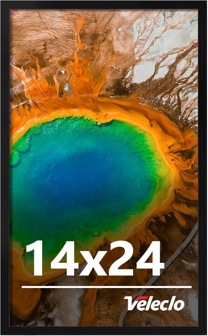 14x24 Picture Frame for Wall Display, 14x24 Black Picture Frame with Shatter Resistant Plexiglass, Stable and Sturdy 14 x 24 Poster Frame for Wall Display, Handpicked Gift Collection, 1 Pack