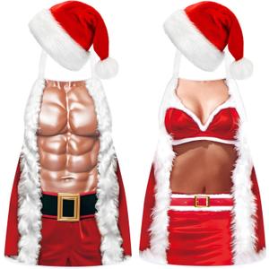 4 Pcs Christmas Aprons with Hats for Women Men Adjustable Kitchen Funny Cooking Aprons for BBQ Party