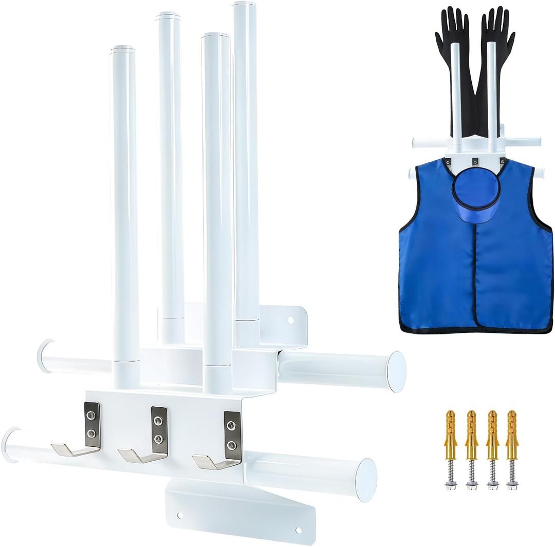 Tordale Upgraded X-Ray Apron Hanger & Glove Wall-Mounted, Rack with 3 Removable Hooks, Holds Adjustable Storage for X-Ray Radiation, Thyroid Shields, Lead Gown