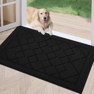 REFETONE Indoor Doormat, Front Back Door Mat 24"x36" Rubber Backing Non Slip Mats, Absorbent Washable Entrance Doormat for Entryway, Resist Dirt Low-Profile Inside Floor Mat for Muddy Shoes, Black (Big Plaid Black)