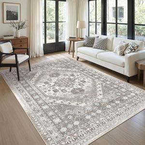 zesthome 5x8 Area Rugs - Ultra-Thin Washble Rug, Stain Resistant Anti Slip Backing Rugs for Living Room,Bedroom, Vintage Home Decor Area Rug (Brown/Beige,5'x8')