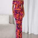BTFBM Cocktail Dresses for Women 2026 Elegant Classy Off Shoulder Bodycon Mesh Slit Floral Maxi Spring Summer Dress(Floral Purple Orange, X-Large) (XL)