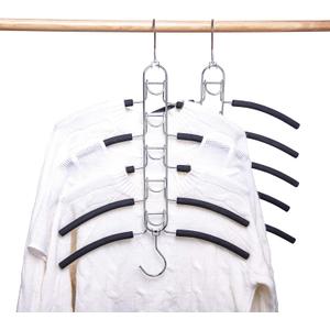 Nature Smile 2 Pack 5 in 1 Anti Slip Clothes Hangers,Space Saver Magic Metal Hangers,Multi Layers Wardrobe Clothes Rack,Heavy Duty Metal Blouse Hanger Closet Storage Organizer