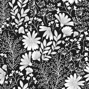 ReWallpaper 17.5in23ft Black and White Wallpaper Peel and Stick Floral Wallpaper Mural for Bathroom Bedroom Walls Modern Botanical Daisy Flowers Vinyl Sticker Black White Self Adhesive Contact Paper
