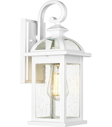 ALLGOT Large Outdoor Light Wall Mount, 21.65 Inch Tall Large Wall Lantern Sconce, E12 Socket Anti-Rust Modern Porch Lighting Fixture with Water Rippled Glass for Front Porch (White)
