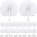 Coloch 48 Pack Folding Paper Hand Fans with Plastic Handle, Plain White Round Party Fans Pocket Fan for Wedding, Party Favor, Celebration, Home Decoration