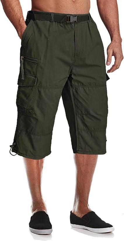 MAGCOMSEN Mens Cargo Shorts Long Capri Elastic Below The Knee 3/4 Cotton Casual Summer Shorts with Pockets, size 34,