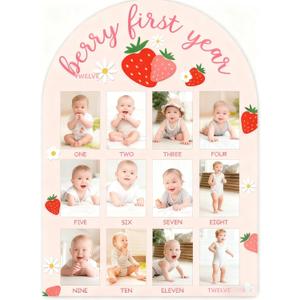 My First Year Picture Frame Board, Baby's First Year Picture Frame 12 Month Milestone Board, Strawberry Berry Nursery Decoration, Birthday Baby Memorial Kindergarten Decoration Gifts for Boys Girls, Keepsake Gifts for New Moms and Nursery Decorations 2x3 Inch (colorful)