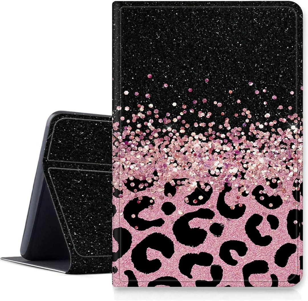 Pink Glitter Leopard Case Compatible with Amazon Fire HD 10 10.1-Inch Tablet (7th Generation and 9th Generation,2017 and 2019 Release), Smart Folding Stand Cover with Auto Wake/Sleep