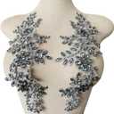 Zbroh 1 Pair Handmade red/White//Green/Blue Rhinestones Applique Sewing Beads Stones Trim lace Patches Accessory for Dress Clothes hat (Gray)