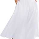 Women's Elastic High Waisted Midi Skirts with Pockets Trendy A-Line Flowy Swing Basic Skirt (Medium, White)