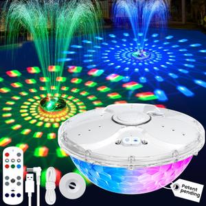 Rechargeable Pool Fountain with Remote,8000mAh Floating LED Pool Fountain with Light,Above Ground Pool Water Fountain Pump,Outdoor Swimming Pool Sprinkler Fountains for Inground Pools Fountain-White