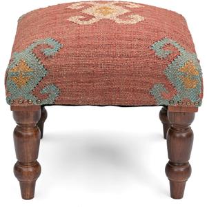 Handmade Jute Soft Ottomans Square Shape Stool for Sitting and Foot Rest with Wooden Legs, Entryway Modern Stool for Living Room, Bedroom, Hall (Red, L 15.74 x W 15.74 x H 14 inch)