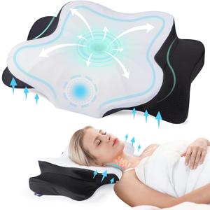 DONAMA Cervical Pillow for Neck and Shoulder,Contour Memory Foam Pillow,Ergonomic Neck Support Pillow for Side Back Stomach Sleepers with Pillowcase (Queen Size 24.8"Lx14.96"Wx5.51"H, Black)