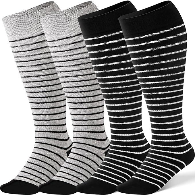 2 Pairs Bamboo Plus Size Compression Socks Wide Calf for Women and Men 15-20 mmHg Knee High Support Stockings for Circulation
