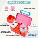 PIQUEBAR Kids Lunch Box with 8oz Thermo, Leakproof Bento Box with Insulated Bag, Kids Insulated Water Bottle with Straw, Food Lunch Container for Back to School Girls, Pink