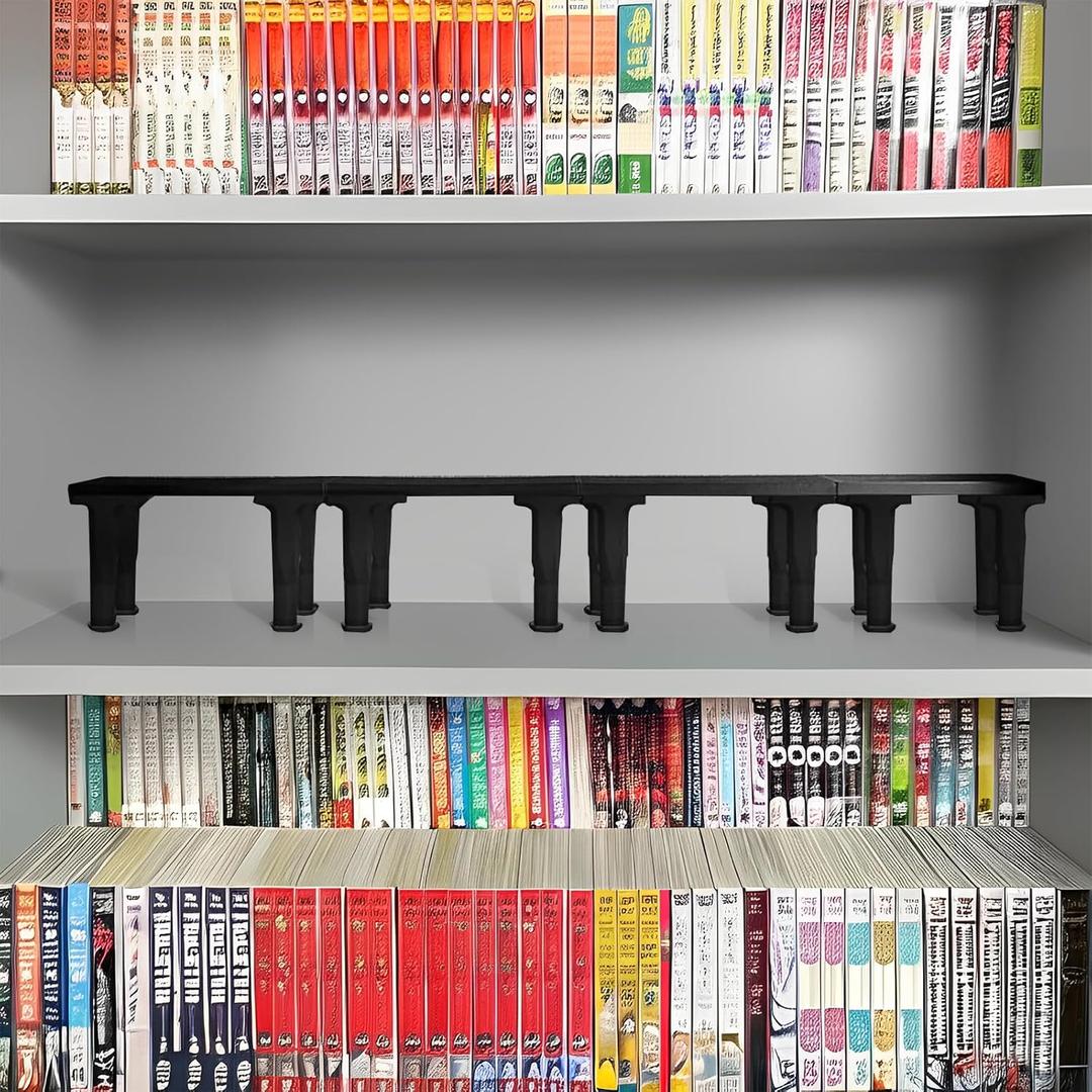 2 Pack Shelf Riser for Displaying Two Rows of Books on a Single Shelf, Wooden Adjustable Heigh Manga Display Stand, Space-Saving Display Stand for Books, Manga, DVDs, CDs