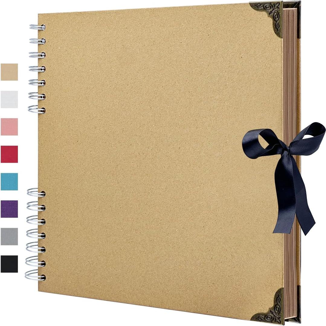 Scrapbook Album 10x10 Inch - Hardcover Kraft Paper Photo Album with 80 Pages, Memory Book for Wedding, Anniversary, Family, Christmas, Baby Shower, Ideal for Preserving Precious Moments (Brown)
